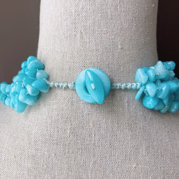 Hand-Knotted Multi-Strand Aqua Color Amazonite Bib Necklace w/ Toggle Clasp 19” - Picture 9 of 16